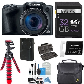 Canon PowerShot SX420 IS w/ 42x Optical Zoom and Built-In Wi-Fi with 32GB High Speed Memory Card + Deluxe Camera Case + Flexible Spider Tripod + DigitalAndMore Starter Kit Deluxe Accessory Bundle