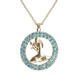 EYX Formula Zodiac Sign Elegant Horoscope Astrology Disc for Women Jewellers , Blue Round Charm Necklace Virgo with Chain