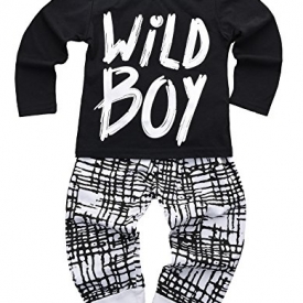Baby Boys Clothes Set Long Sleeve Wild Boy T-Shirt Pants Outfit Winter Spring (18-24 Months, Black)