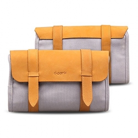 Leather Canvas Organizer Case Portable Vintage Travel Bag for Electronics Accessories (Gray)