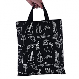 WOGOD Music Element Bag & Tote Bag & High Density Thin Cotton Bag – Cotton Shopping Bags Reusable (Instrument black)