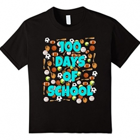 Kids 100 Days of School T Shirt for kids or teachers – Sports 6 Black