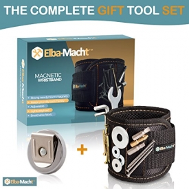 Elba-Macht Magnetic Wristband W/ Strong Magnets for Holding Screws, Nails, Drill Bits. Free Bonus : Magnetic Belt Clip ! The Complete Tool Gift Set Idea for DIY Work for Handyman, Men / Women (Black)