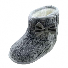 Winter Boots Baby Girl Warm Shoes For Toddler Bowknot Soft Sole Shoes By Orangeskycn (6- 12 months(12CM), Gray)