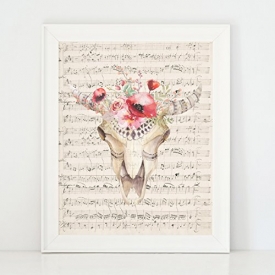 Rams Head with Flowers watercolor animal skull wall decor art print / poster – 8x10in
