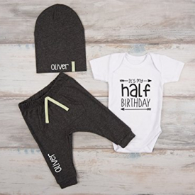 Half Birthday Photo Prop, It’s My Half Birthday Bodysuit, Personalized Pants and Hat
