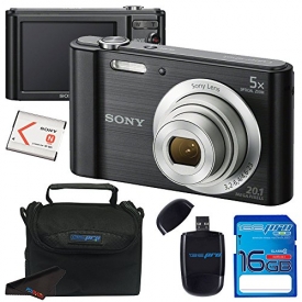 Sony Cyber-shot DSC-W800 Digital Camera (Black) + 16GB Memory Card + Accessory Bundle