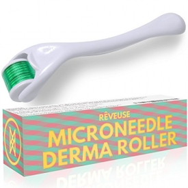 Derma Roller by Rêveuse (.25mm) with TITANIUM micro needles – Facilitate EXFOLIATION of the skin, Serum Absorption – Safe HOME skin care BEAUTY routine for facial refresh