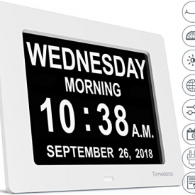 INNOCLOCK – Most Advanced – Superior Quality – Calendar Day Digital Clock – Large, Clear, Unabbreviated Time and Date – Ideal for Memory Loss, Impaired Vision and Seniors (White, 8-inch)
