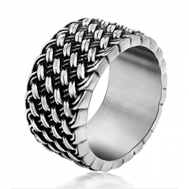 Chryssa Youree Men’s Retro Design Jewelry Wedding Band Woven Titanium Steel Silver Rings 7 to 12(DJZ-1) (size 11)