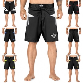 Elite Sports Men’s New Item Sublimation Series Fight Shorts – UFC, MMA, BJJ, Muay Thai, WOD, No-Gi, Kickboxing, Boxing Shorts, White, Large