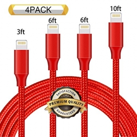 Nutmix iPhone Cable 4Pack 3FT 6FT 6FT 10FT Nylon Braided Certified Lightning to USB iPhone Charger for iPhone X/8/8 Plus/7/7 Plus/6/6 Plus/6S/6S Plus,iPad,iPod Nano 7 Red
