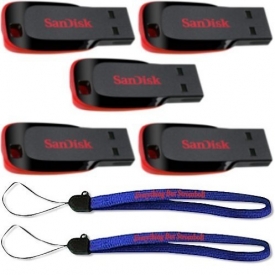 SanDisk Cruzer Blade 16GB (5 pack) USB 2.0 Flash Drive Jump Drive Pen Drive SDCZ50-016G – Five Pack w/ (2) Everything But Stromboli (TM) Lanyard