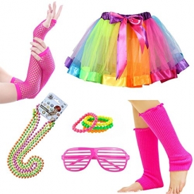 80s Clothes Fancy Outfit Dress 1980s Costume Accessoies For Women Rainbow Tutu Skirt (Multi F9)