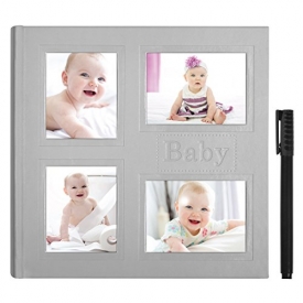 Grey Embossed Baby Photo Album – Holds 200 Photos – Fits Photos Size 4×6 inches – Ultra-Fine Tip Pen Included