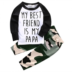 Baby Boys MY BEST FRIEND IS MY PAPA Long Sleeve Raglan T-shirt and Camo Pants Outfit (18-24M/Tag 90, White)