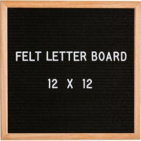 Modern Retro Black Felt Letter Board 12″x12″ – Perfect Home Décor, Teacher Gifts, Office Wall Art – Oak Frame Sign + 344 Letters, Numbers, Punctuation Marks & Special Characters by Board Industry