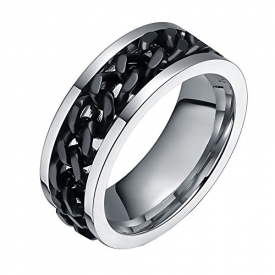 FANSING Jewelry Mens 8mm Black Spinner Chain Design Stainless Steel Ring (6)