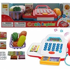 Toy Kid Supermarket Cash Register Scanner Play Set Item Shopping Cart Money Coin(color may vary)