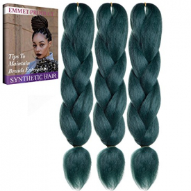 Emmet Jumbo Braiding Synthetic Hair 100g/pc 24″ Long Kanekalon African Braids Hair Extension, with Hair Care Ebook (24″, 3 Pack, Pure Color 64)