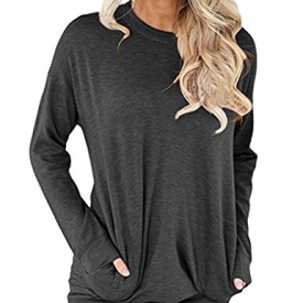 Sherosa Women’ s Casual Long Sleeve Side Pocket Sweatshirt Tunic Blouse Tops (XXL, Black)