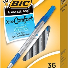 BIC Round Stic Grip Xtra Comfort Ball Pen, Medium Point (1.2 mm), Blue, 36-Count