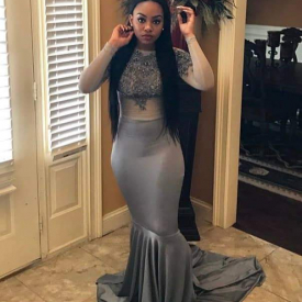 Grey Sleeves Jewel Floor Cute Long Prom Dresses Cheap