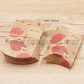 Paper Pillow Gift Boxes, Packaging Boxes, Party Favor Sweet Candy Box, Flower Pattern, BurlyWood, 9.9×5.5×0.1cm; Finished Product: 8×5.5x2cm