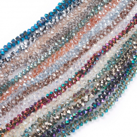 Electroplate Glass Beads Strands, Top Drilled Beads, Faceted, Hexagon, Mixed Color, 8x6x8mm, Hole: 1.2mm; about 100pcs/strand, 15.7″(40cm)