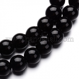 Glass Round Bead Strands, Black, 8mm, Hole: 1mm; about 40pcs/strand, 11″