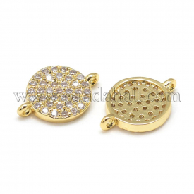 DIY Brass Micro Pave Cubic Zirconia Links, Flat Round, Golden, 13x9x2mm, Hole: 1mm