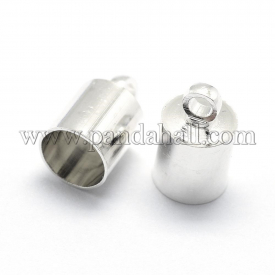 Brass Cord Ends, Silver, 10x6mm, Hole: 2mm; Inner Diameter: 5.5mm