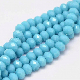 Glass Beads Strands, Faceted Rondelle , SkyBlue, 8x6mm, Hole: 1mm; about 70pcs/strand, 15.5″