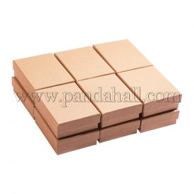 Kraft Cotton Filled Cardboard Paper Jewelry Set Boxes, for Ring, Necklace, with Sponge inside, Rectangle, Tan, 9x7x3cm; Inner Size: 8.5×6.4×1.7cm