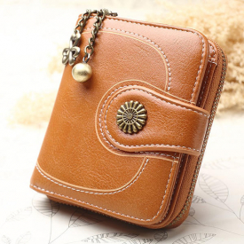 Women’s Oil Wax Purse Three Fold Coin Bag Clutch Wallet
