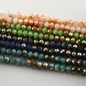 Half Plated Faceted Rondelle Imitation Jade Glass Bead Strands, Mixed Color, 6x4mm, Hole: 1.5mm; about 100pcs/strand