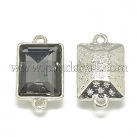 Alloy Glass Links/Connectors, Faceted, Rectangle, Platinum, Gray, 21x12x6mm, Hole: 1.5mm