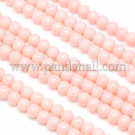 Environmental Dyed Round Baking Paint Glass Beads Strands, Cotton Cord Threaded, Pink, 8mm, Hole: 0.7~1.1mm; about 52pcs/strand, 15″