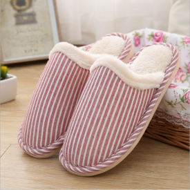 Soft Striped Anti-skid Fleece-lining Slippers