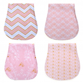 4 Pcs 3-layer Allover Heart Baby  Burp Bibs Anti-Spitting Milk Pad Set