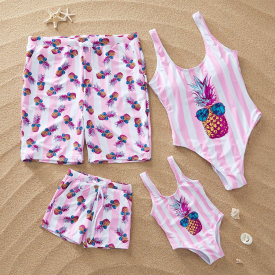 Family Matching Cool Stripes Pineapple Swimwear