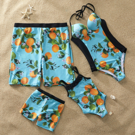 Orange Printed Family Matching Swimwear for Family