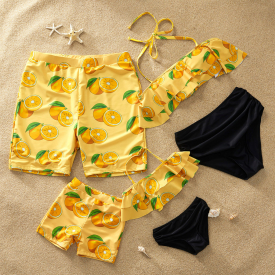 Cute Orange Print Family Swimsuits