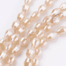 Electroplate Glass Beads Strands, Full Pearl Luster Plated, Faceted, Oval, NavajoWhite, 6x4mm, Hole: 1mm; about 72pcs/strand, 16″