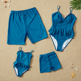 Solid Blue Ruffle Family Swimsuits