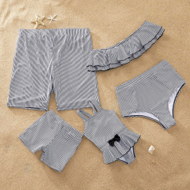 Plain Striped Family Matching Swimsuits