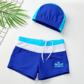 Trendy Letter Print Color Block Swim Short and Cap