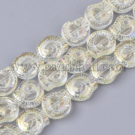 Electroplate Glass Beads Strands, Spiral Shell Shape, LightYellow, 12×11.5×4.5mm, Hole: 1mm; about 50~51pcs/Strand, 24.41”(62cm)