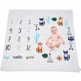 Fox Print Baby Flannel Milestone Blanket