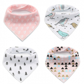 4-pack Bird Print Cotton Bibs